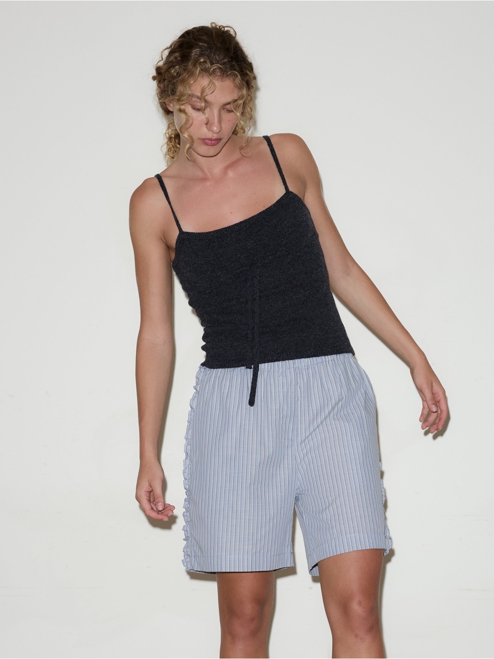 Deiji Studios Ruffle Shorts in Glacial Stripe - Organic Cotton